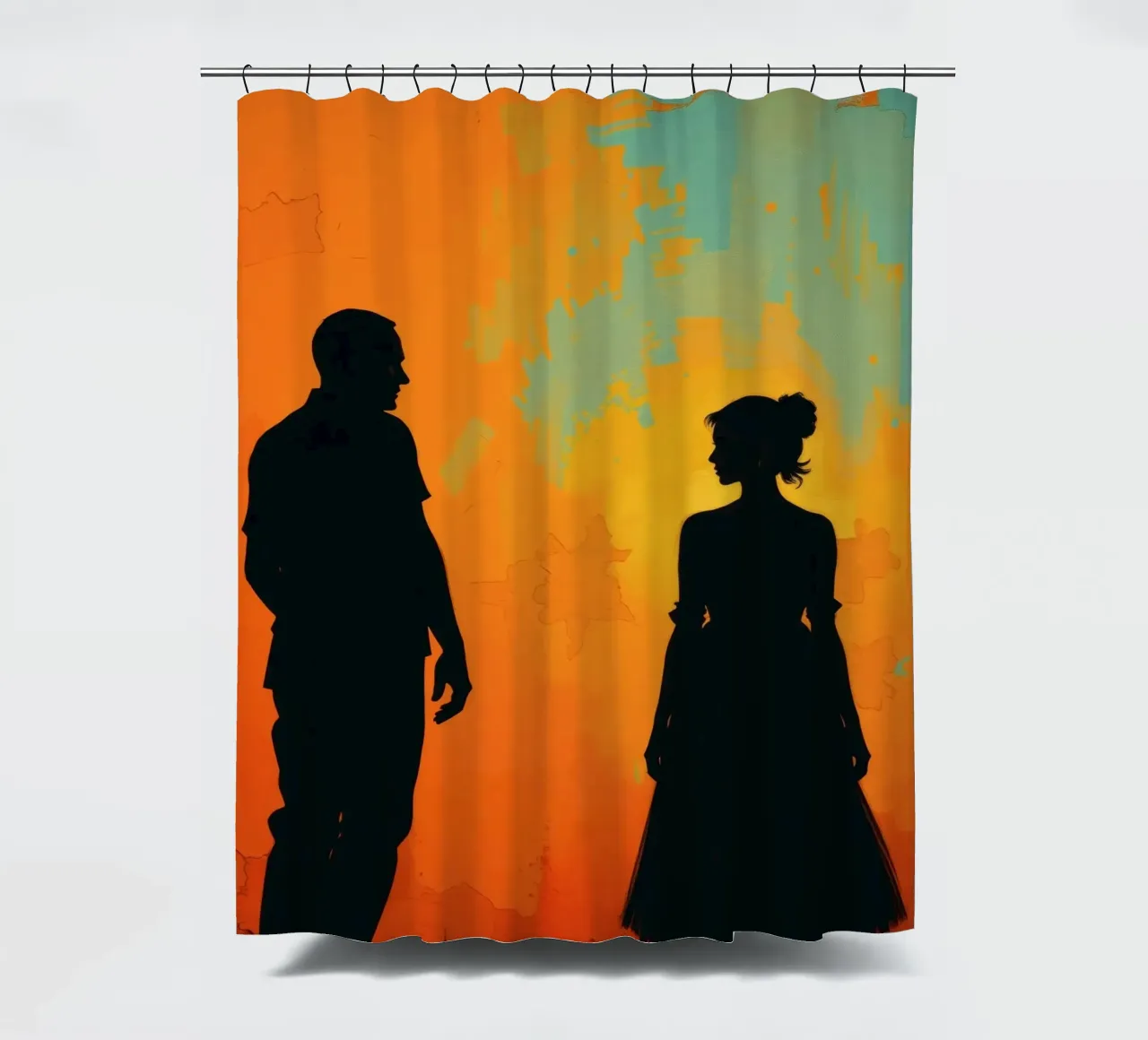 Coppia di sposi in un tramonto dai colori caldi e vivaci tenda da doccia da DesignDoodle