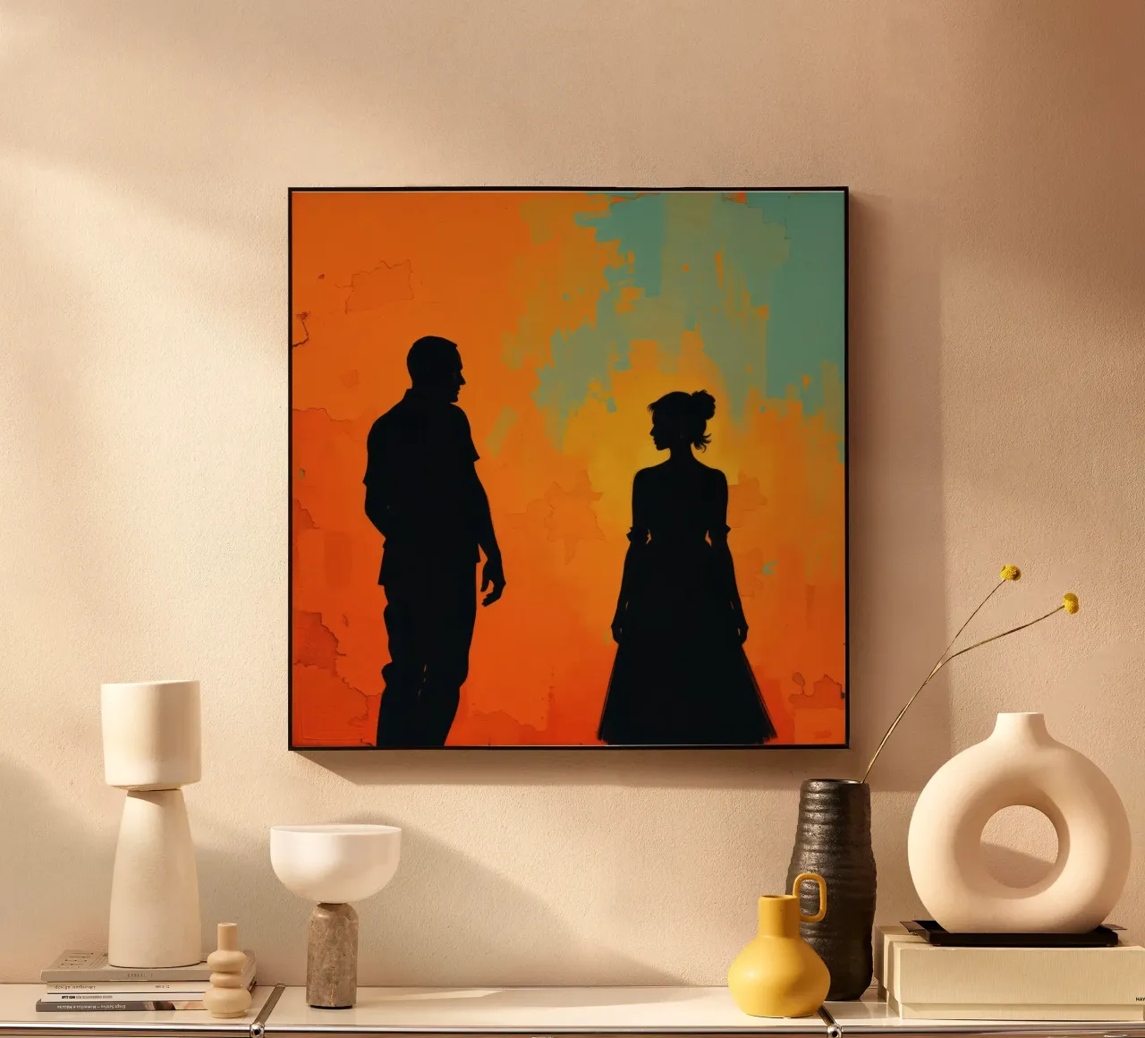 Coppia di sposi in un tramonto dai colori caldi e vivaci plexiglass da DesignDoodle