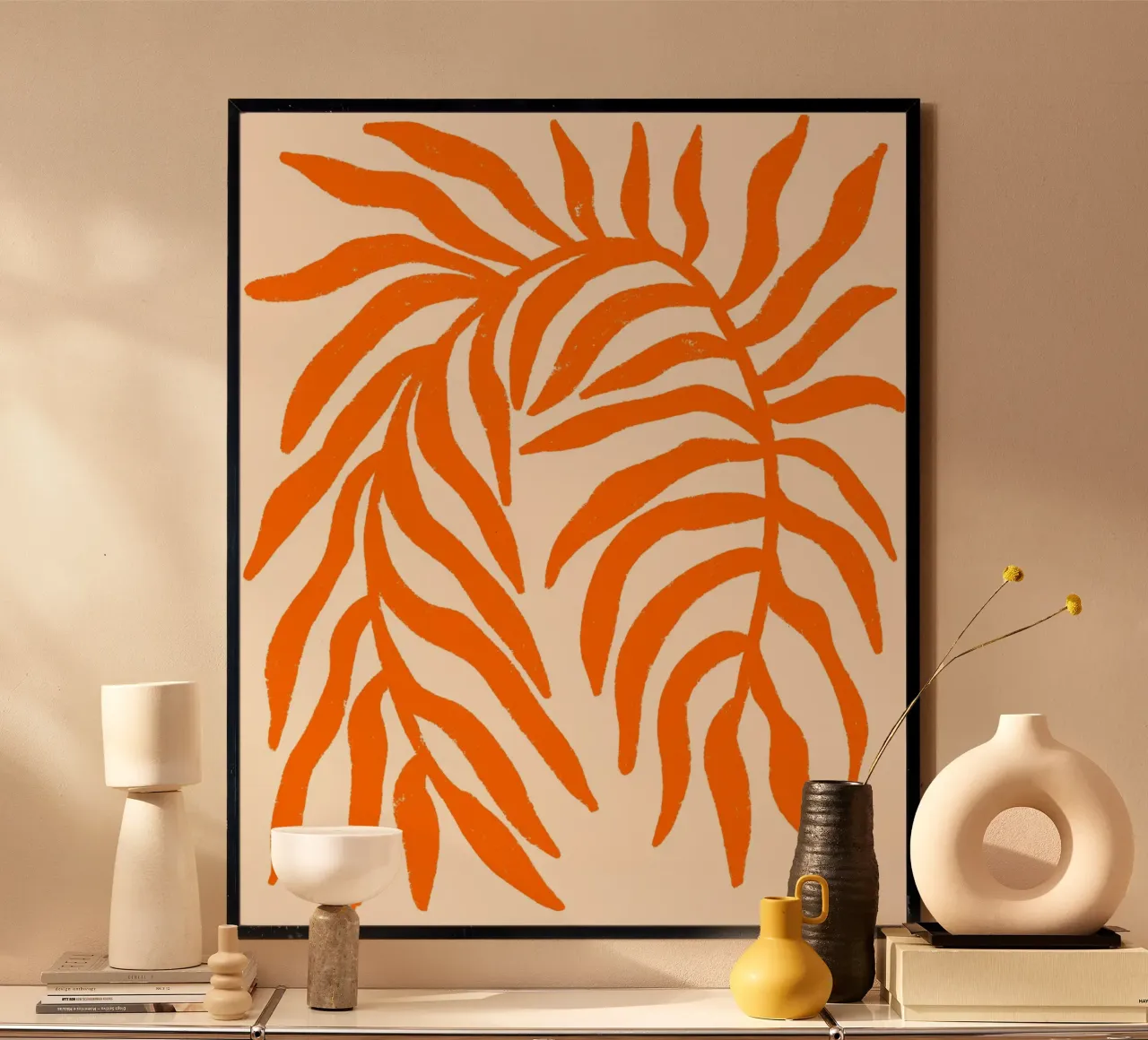 Orange Silhouette Strukturierter Zweig 1 Hahnemühle von Wackapacka