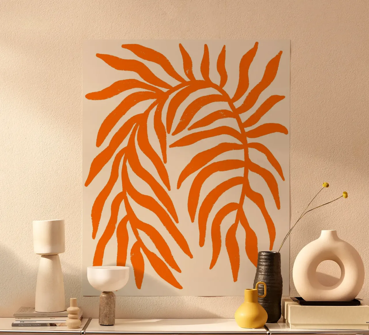 Orange Silhouette Strukturierter Zweig 1 Hahnemühle von Wackapacka