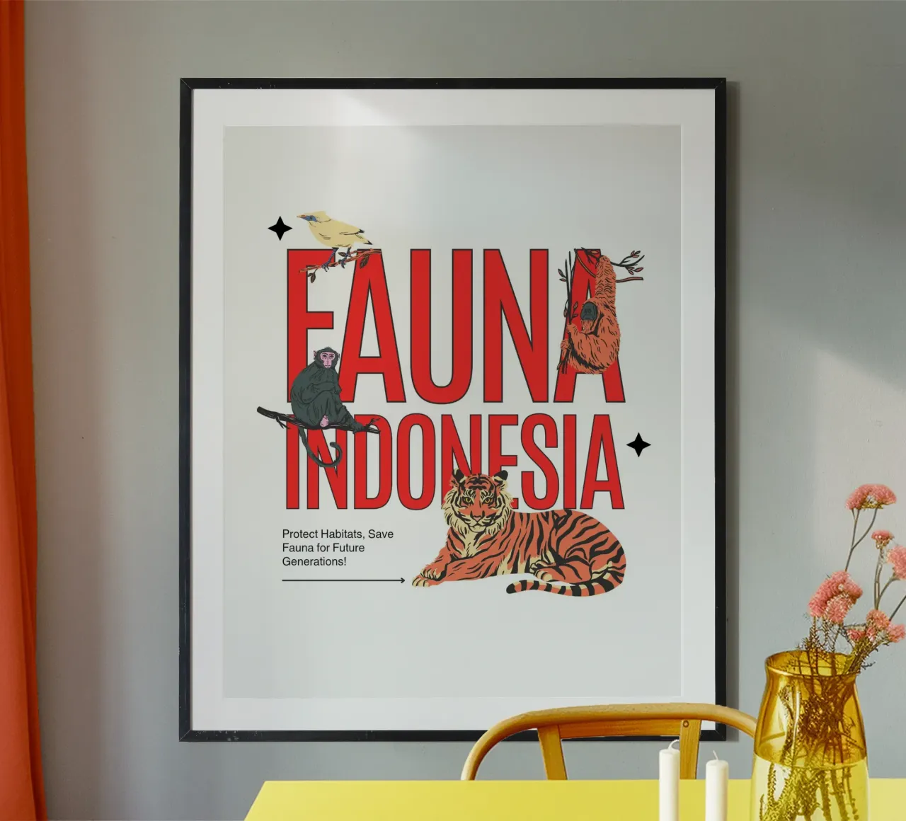 La fauna indonesiana poster con telaio in legno da Agnazarshop