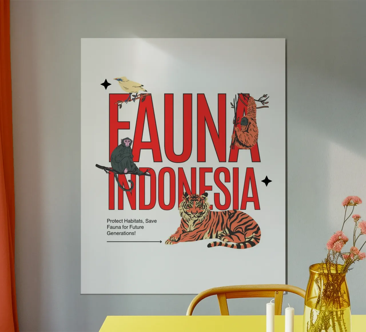 La fauna indonesiana poster con telaio in legno da Agnazarshop