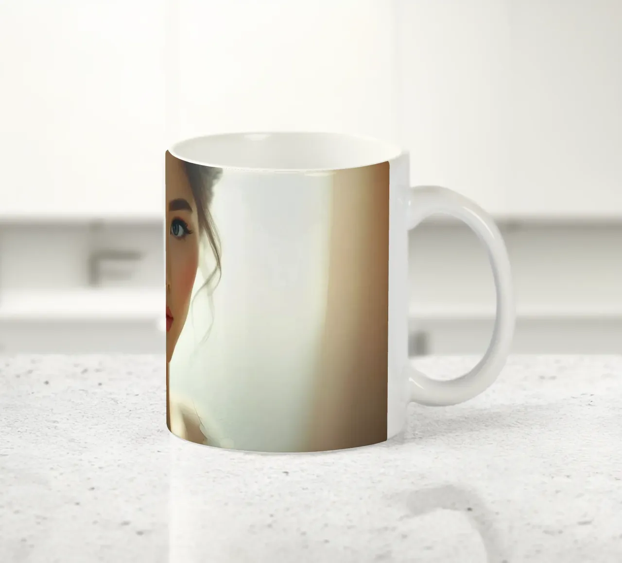 Een bruid met lang, donker haar, elegant gestyled keramische mok van DesignDoodle