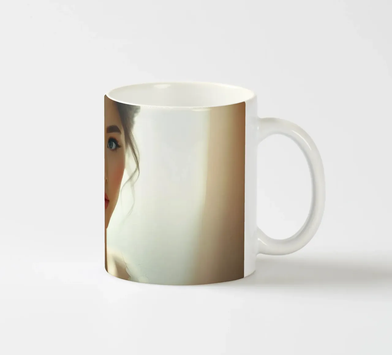 Een bruid met lang, donker haar, elegant gestyled keramische mok van DesignDoodle