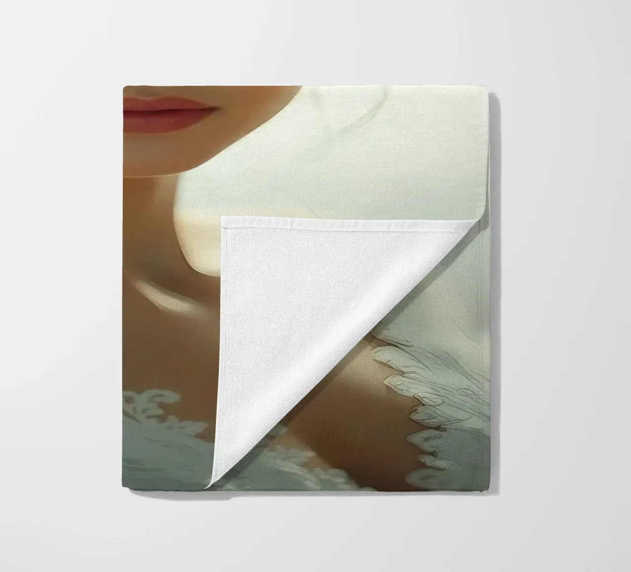 Een bruid met lang, donker haar, elegant gestyled strandhanddoek van DesignDoodle