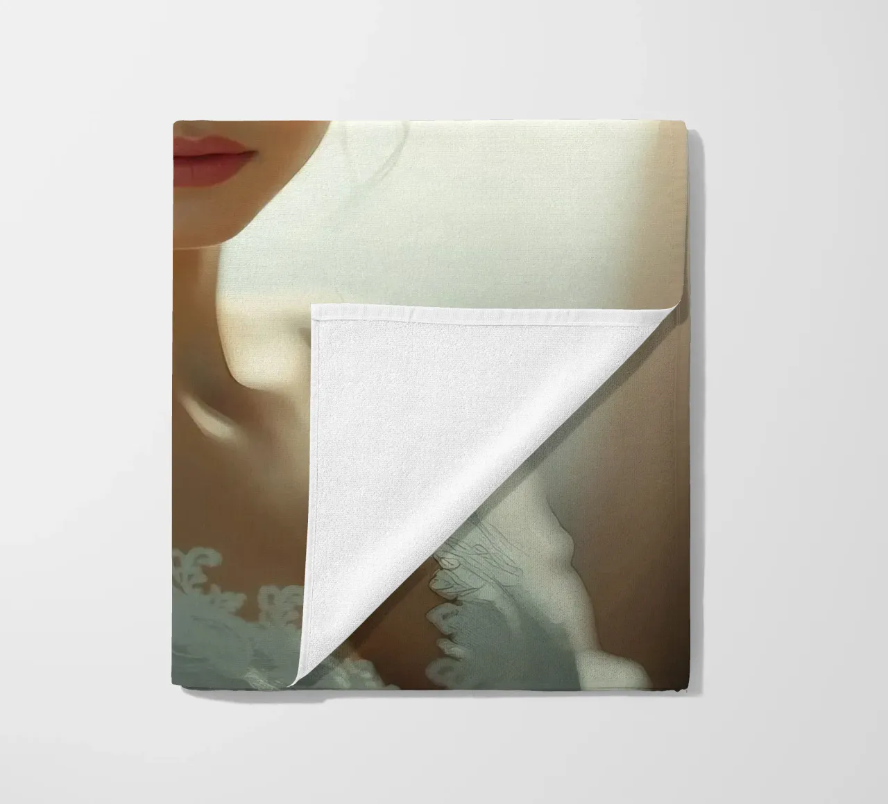 Een bruid met lang, donker haar, elegant gestyled strandhanddoek van DesignDoodle