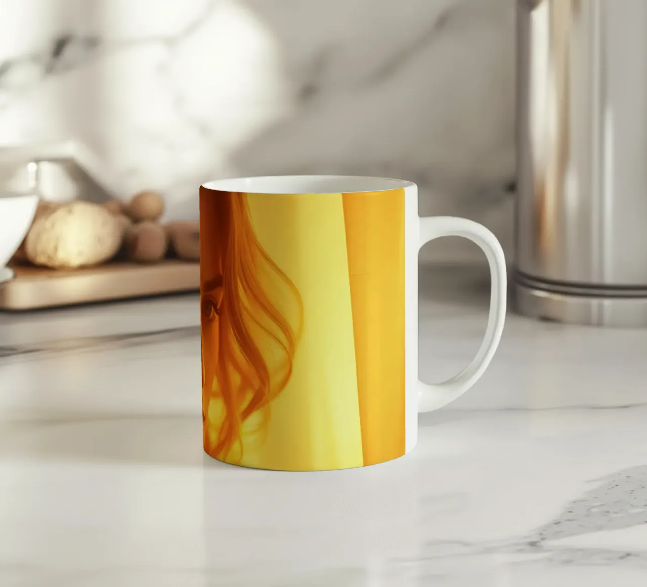 Une douce lumière dorée met en valeur l'expression calme d'une femme. mug en céramique de DesignDoodle