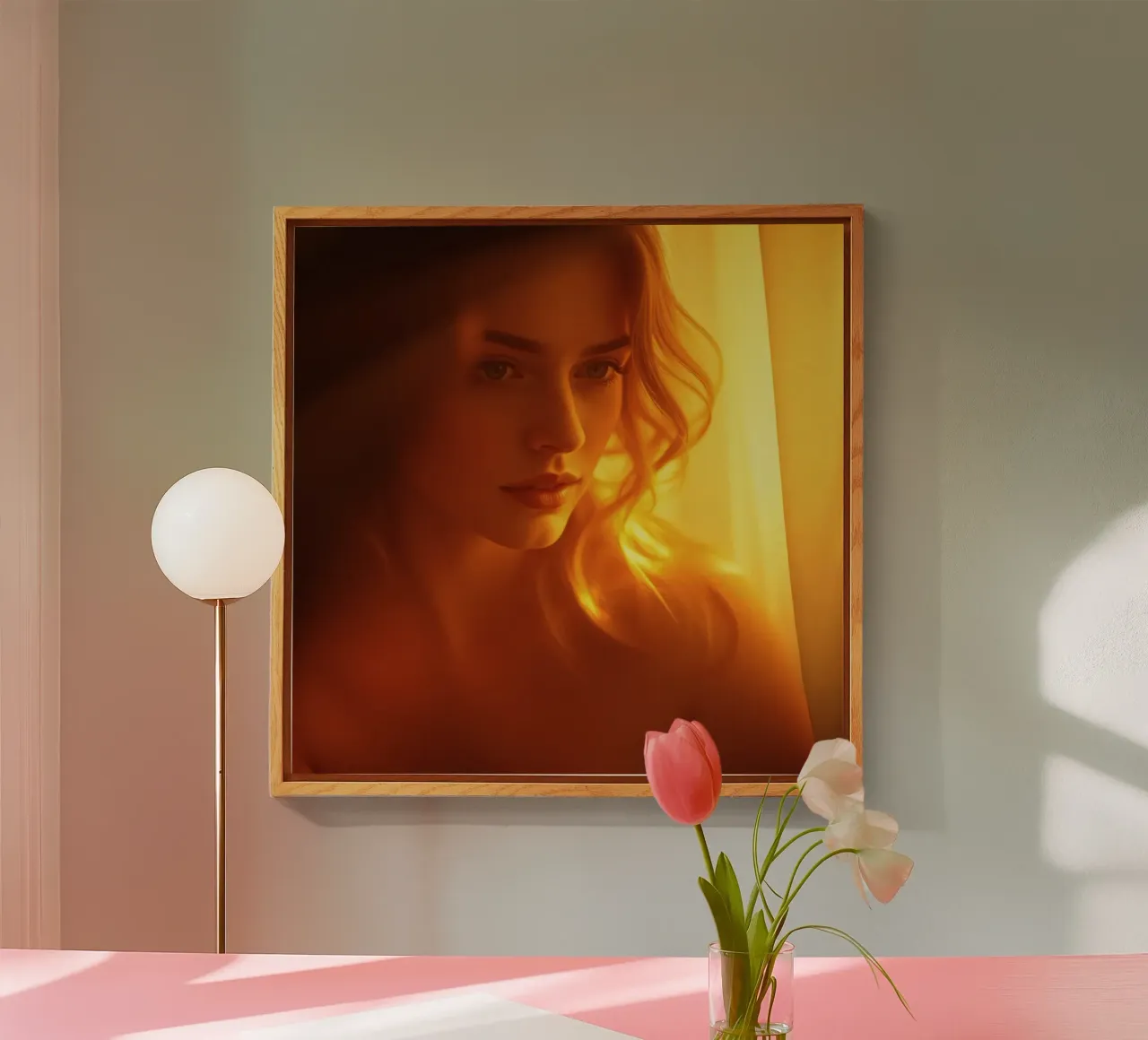 Une douce lumière dorée met en valeur l'expression calme d'une femme. plexiglas de DesignDoodle