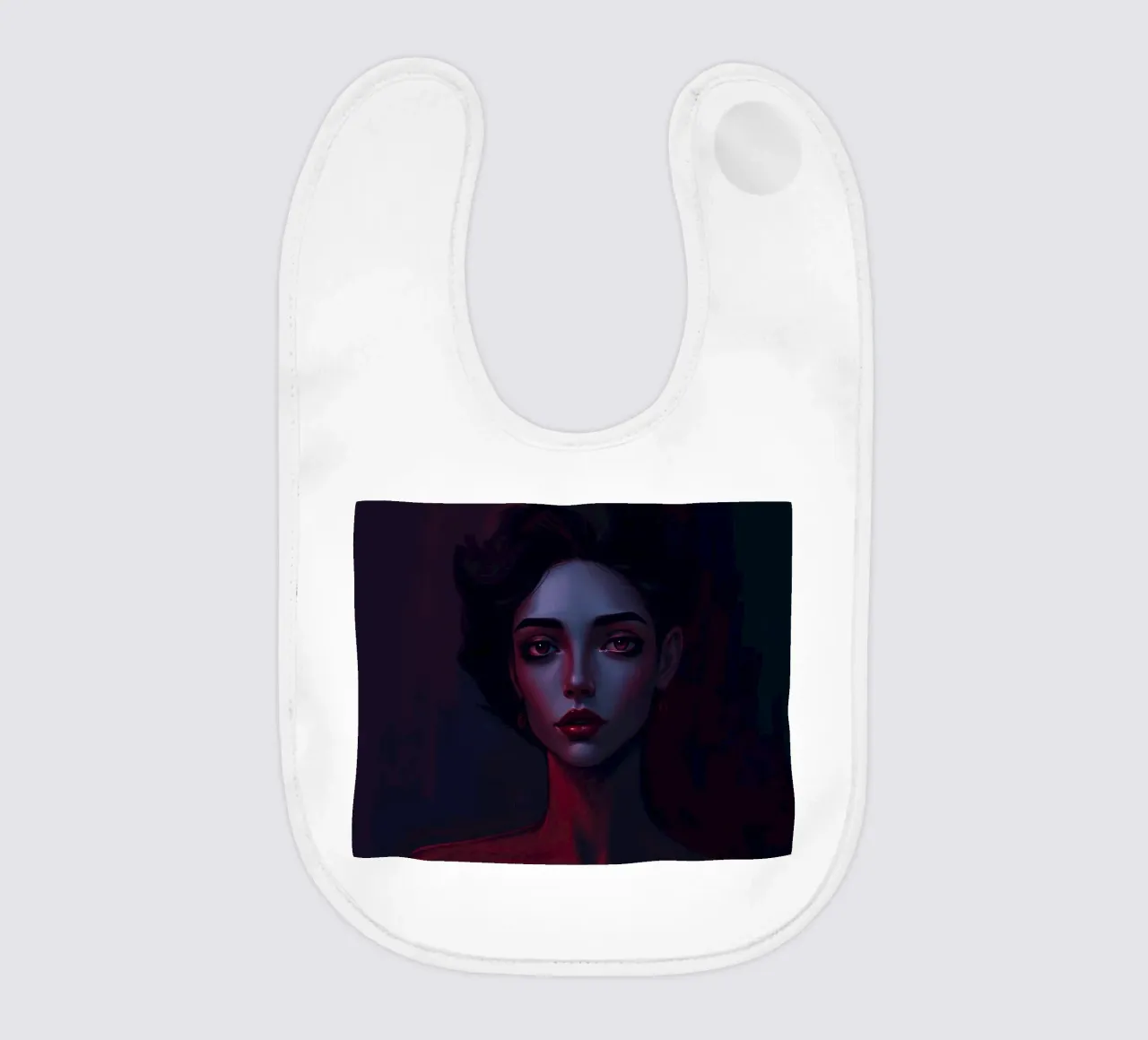 Portrait of a woman with expressive features dark lighting baby bib by DesignDoodle