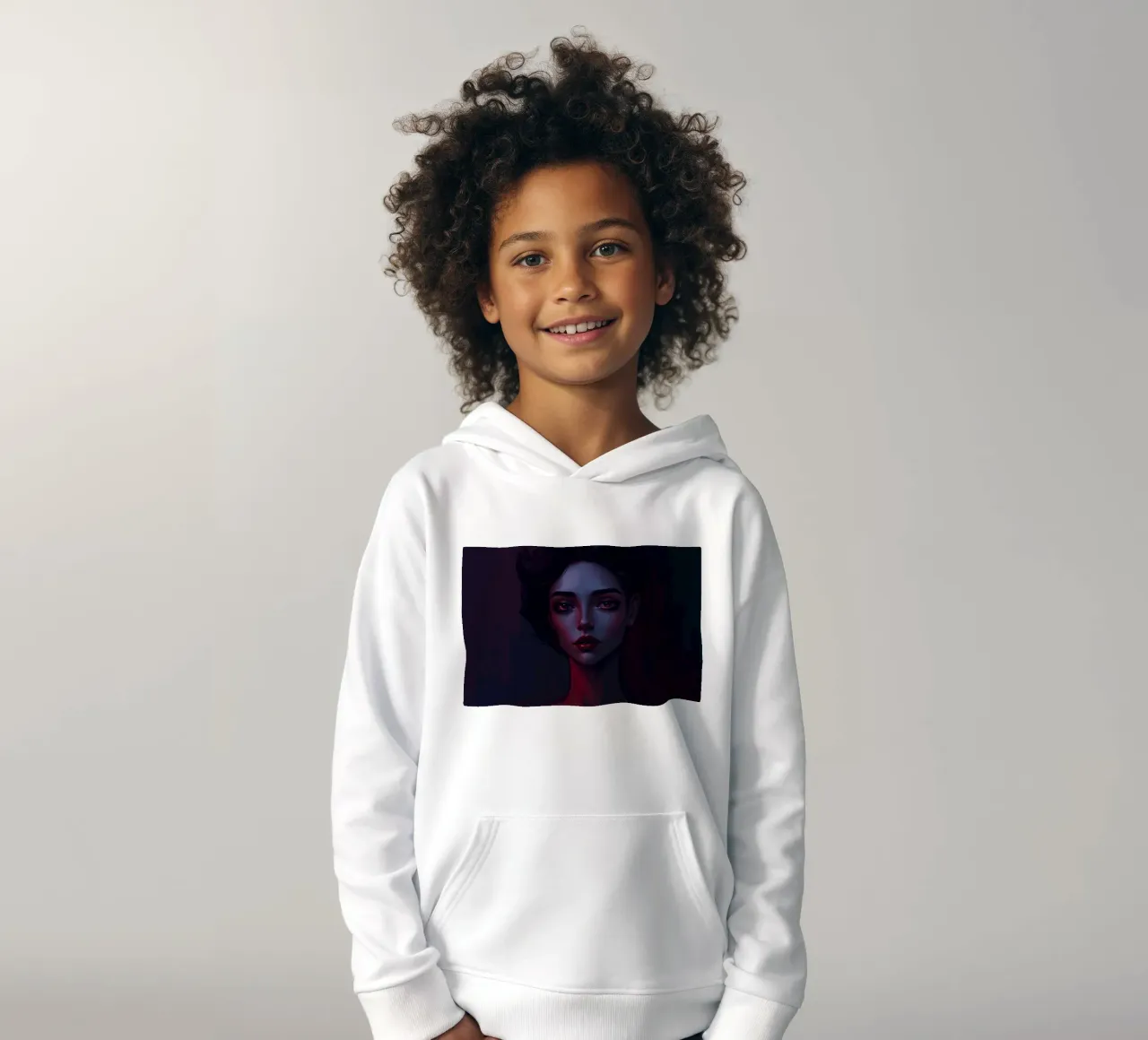 Porträt einer Frau mit ausdrucksstarken Gesichtszügen, dunkle Beleuchtung Kinder Hoodie von DesignDoodle