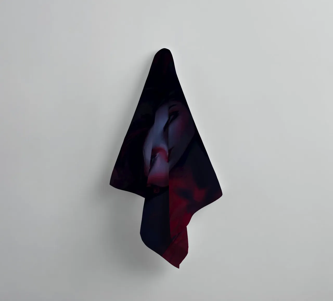 Portrait of a woman with expressive features dark lighting towel by DesignDoodle