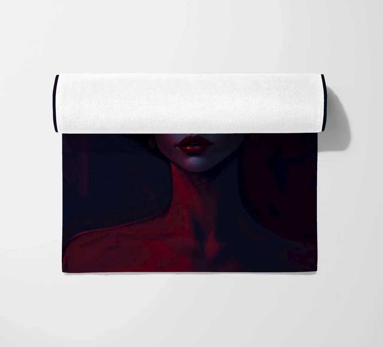 Ritratto di donna con tratti espressivi illuminazione scura telo mare da DesignDoodle