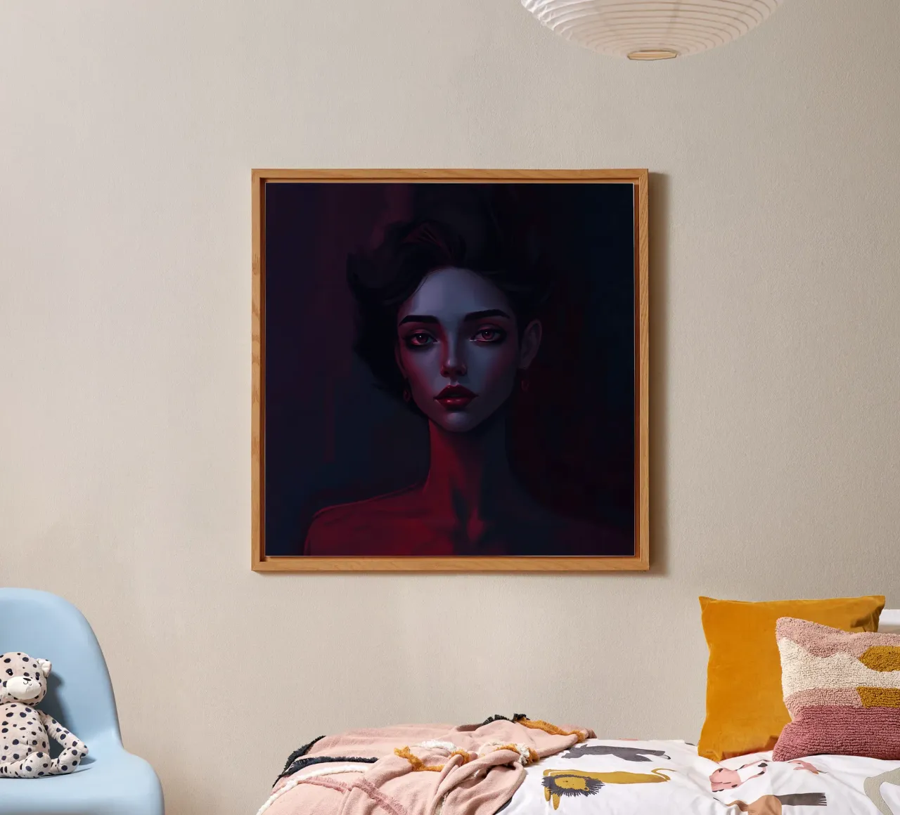 Ritratto di donna con tratti espressivi illuminazione scura alluminio dibond da DesignDoodle