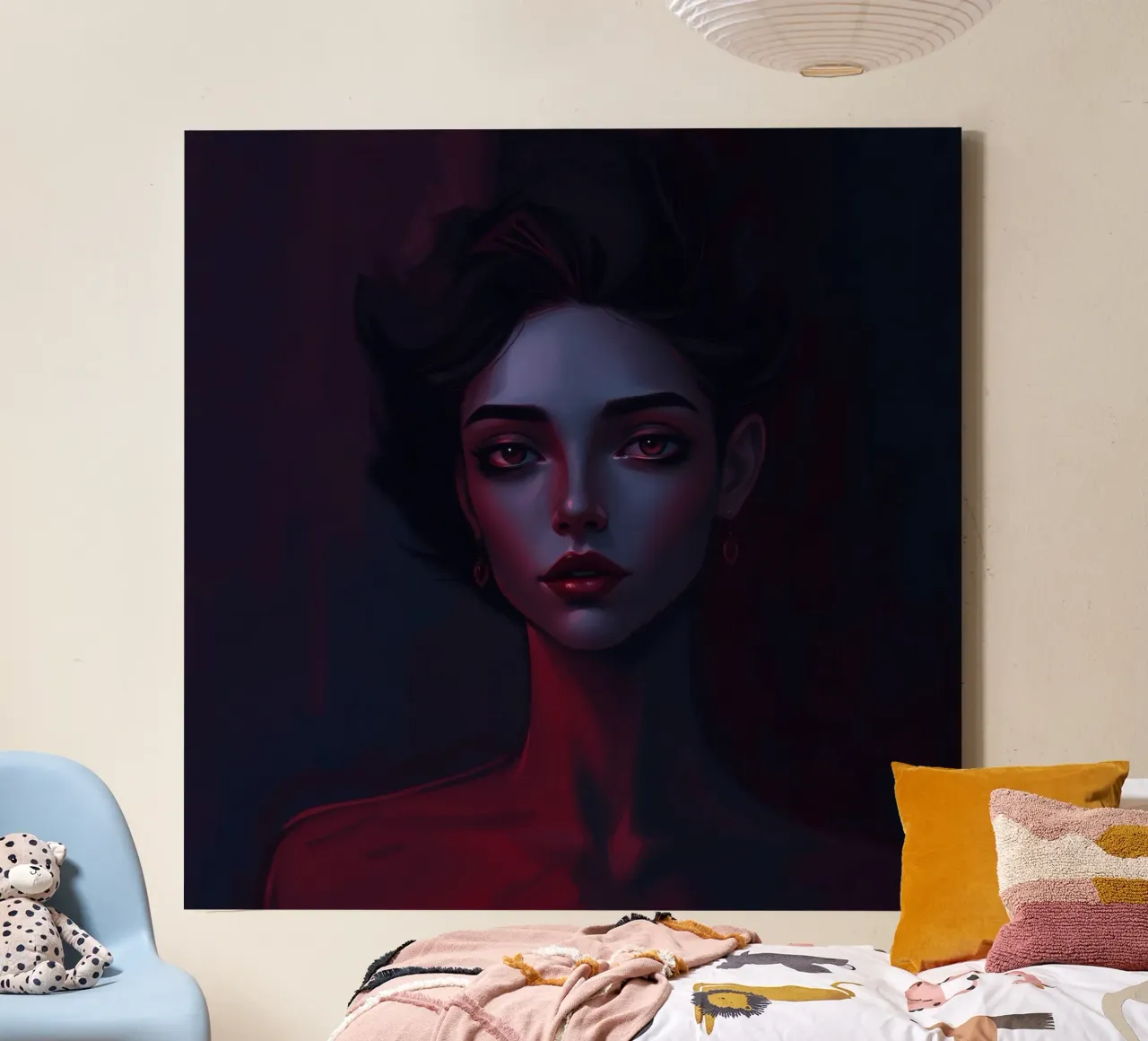 Portrait of a woman with expressive features dark lighting canvas by DesignDoodle