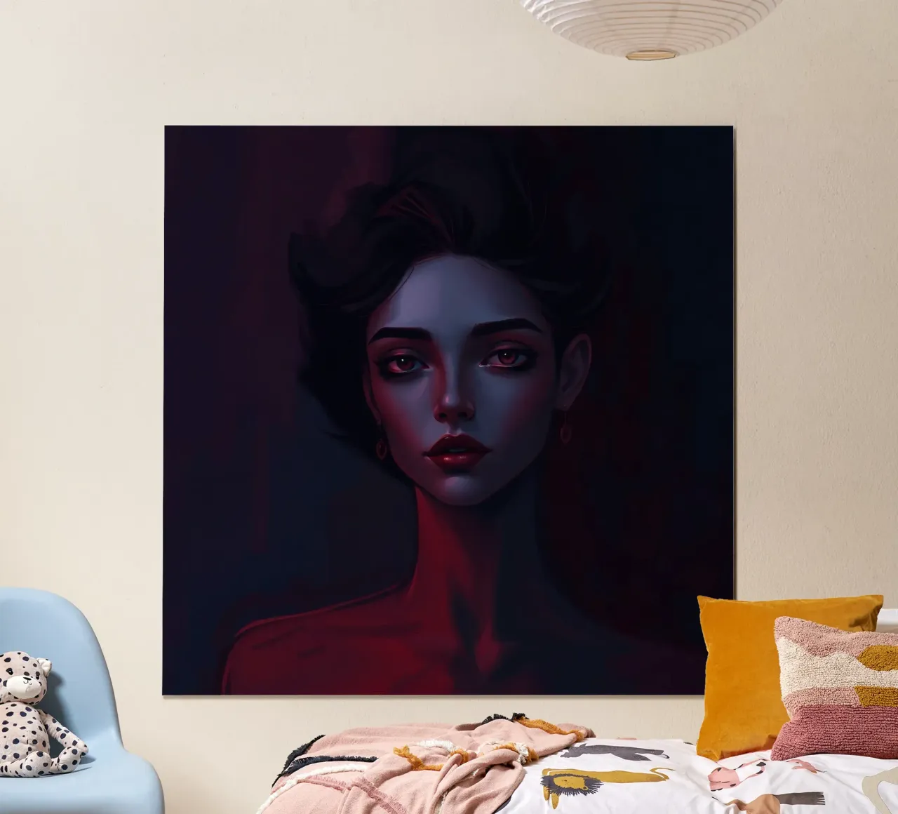 Portrait of a woman with expressive features dark lighting hahnemühle by DesignDoodle