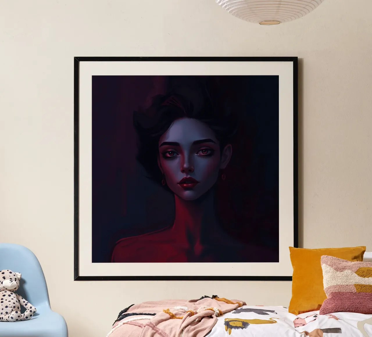 Portrait of a woman with expressive features dark lighting hahnemühle by DesignDoodle
