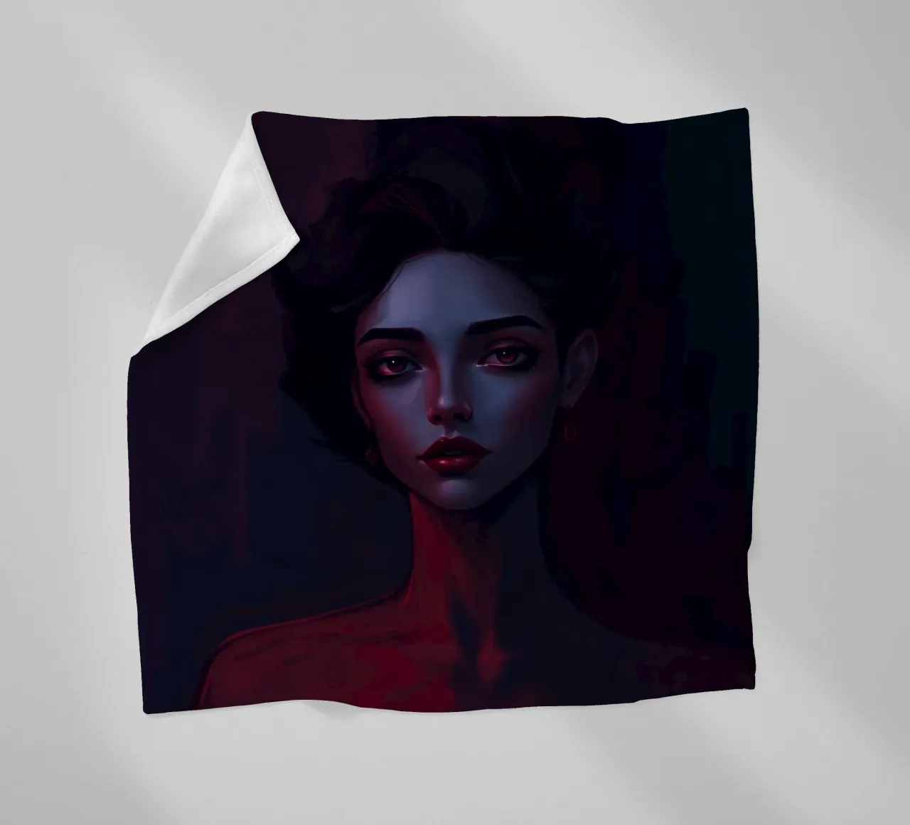 Retrato de mujer con rasgos expresivos iluminación oscura manta de franela de DesignDoodle