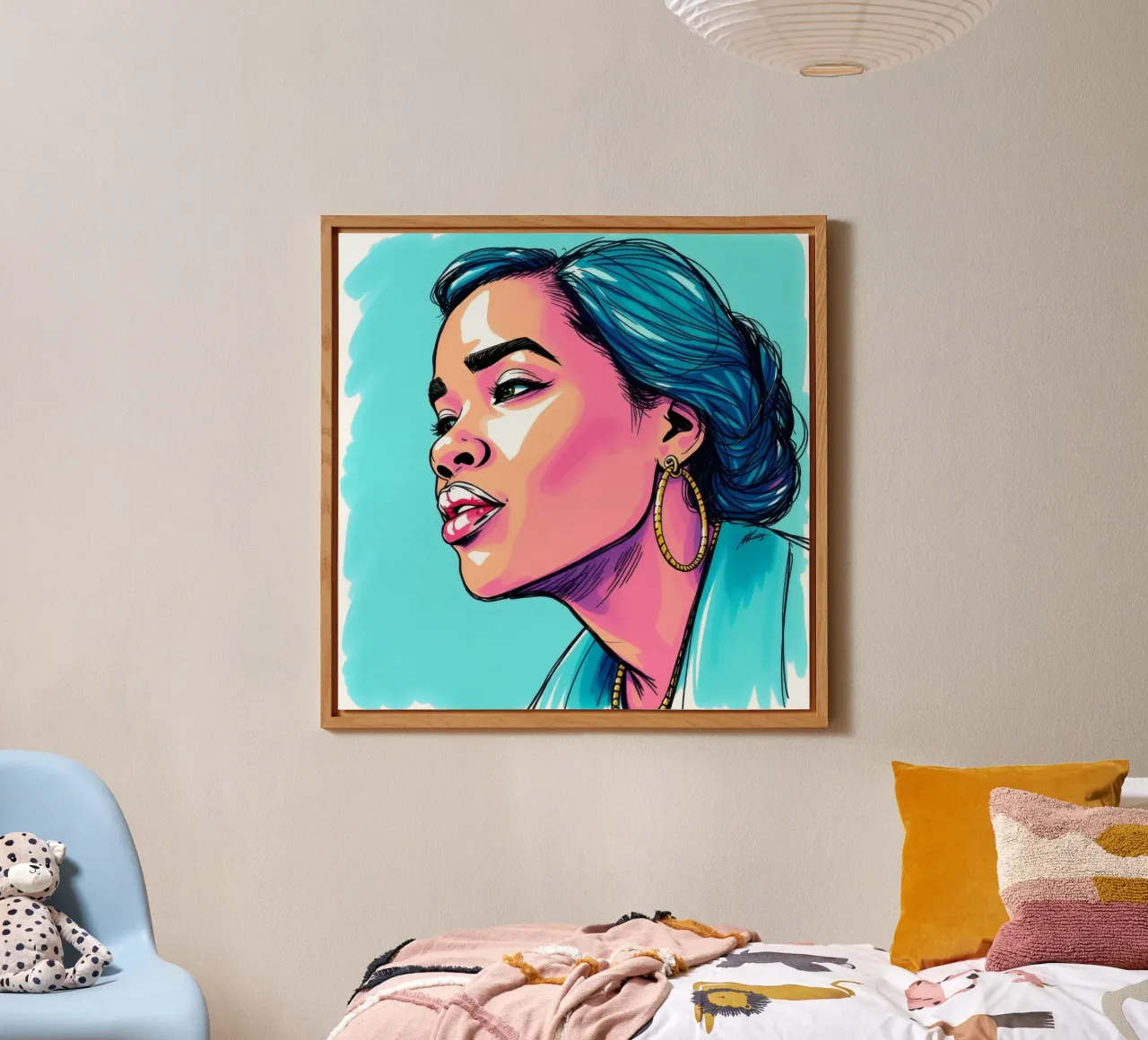 vrouw met blauw haar in heldere het tonen uitdrukking & stijl aluminium-dibond van DesignDoodle