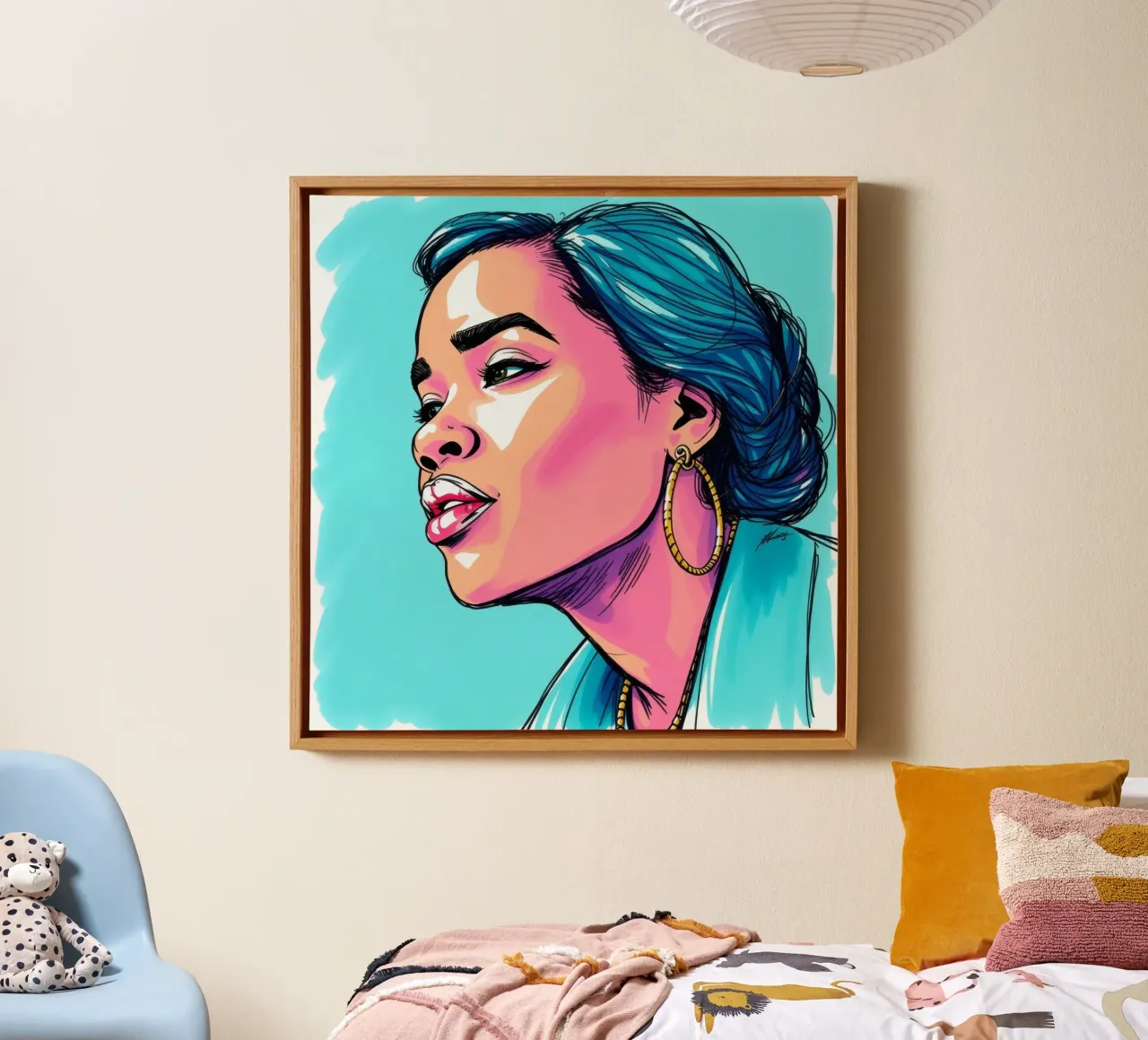 donna con i capelli blu in mostra luminosa espressione e stile tela da DesignDoodle