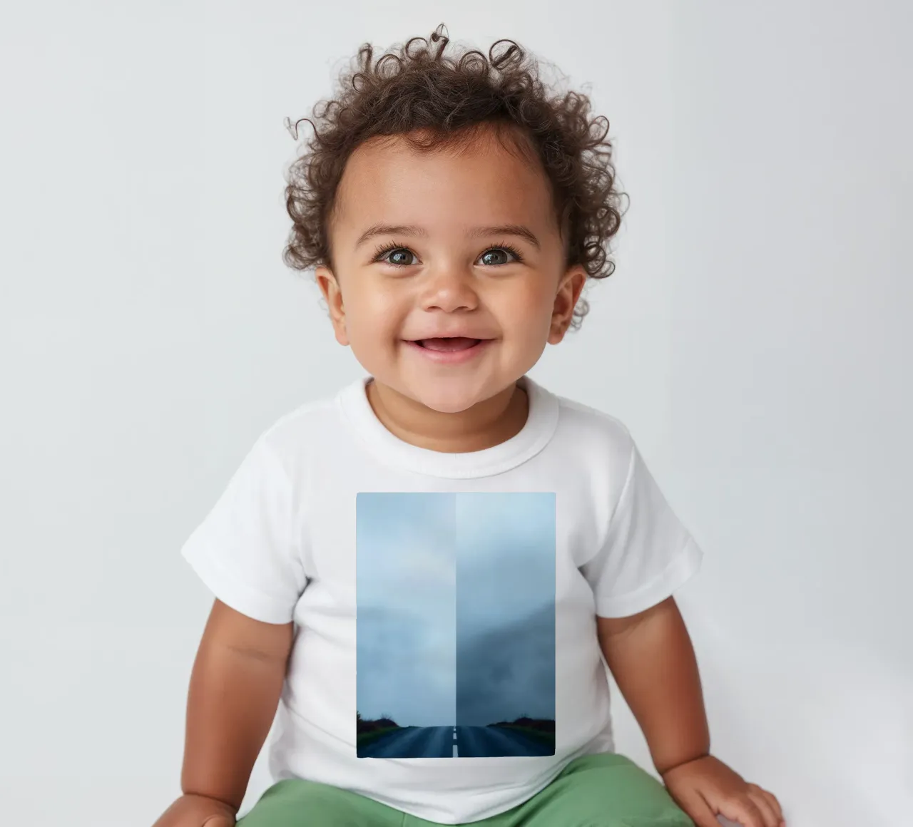 road leads into foggy distance with greenery on both sides baby t-shirt by DesignDoodle