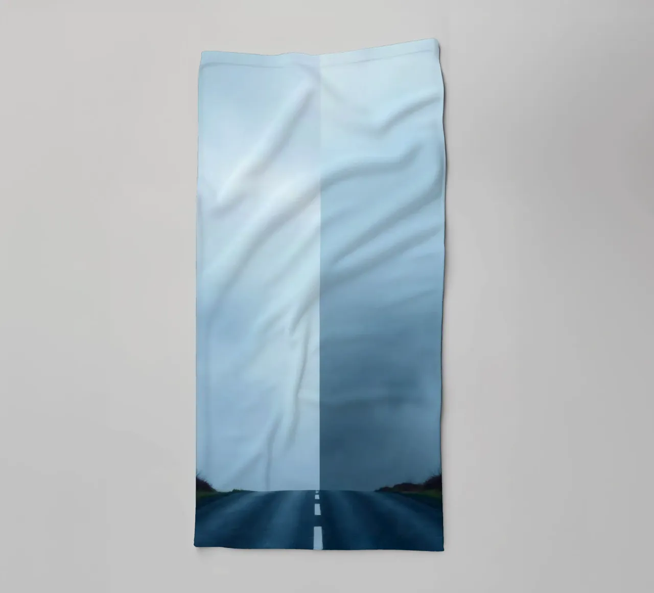 road leads into foggy distance with greenery on both sides towel by DesignDoodle