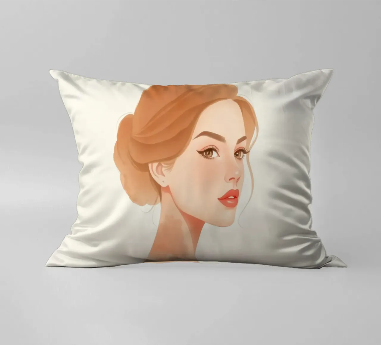 woman with soft features and light hair in a minimalist styl decorative cushion by DesignDoodle