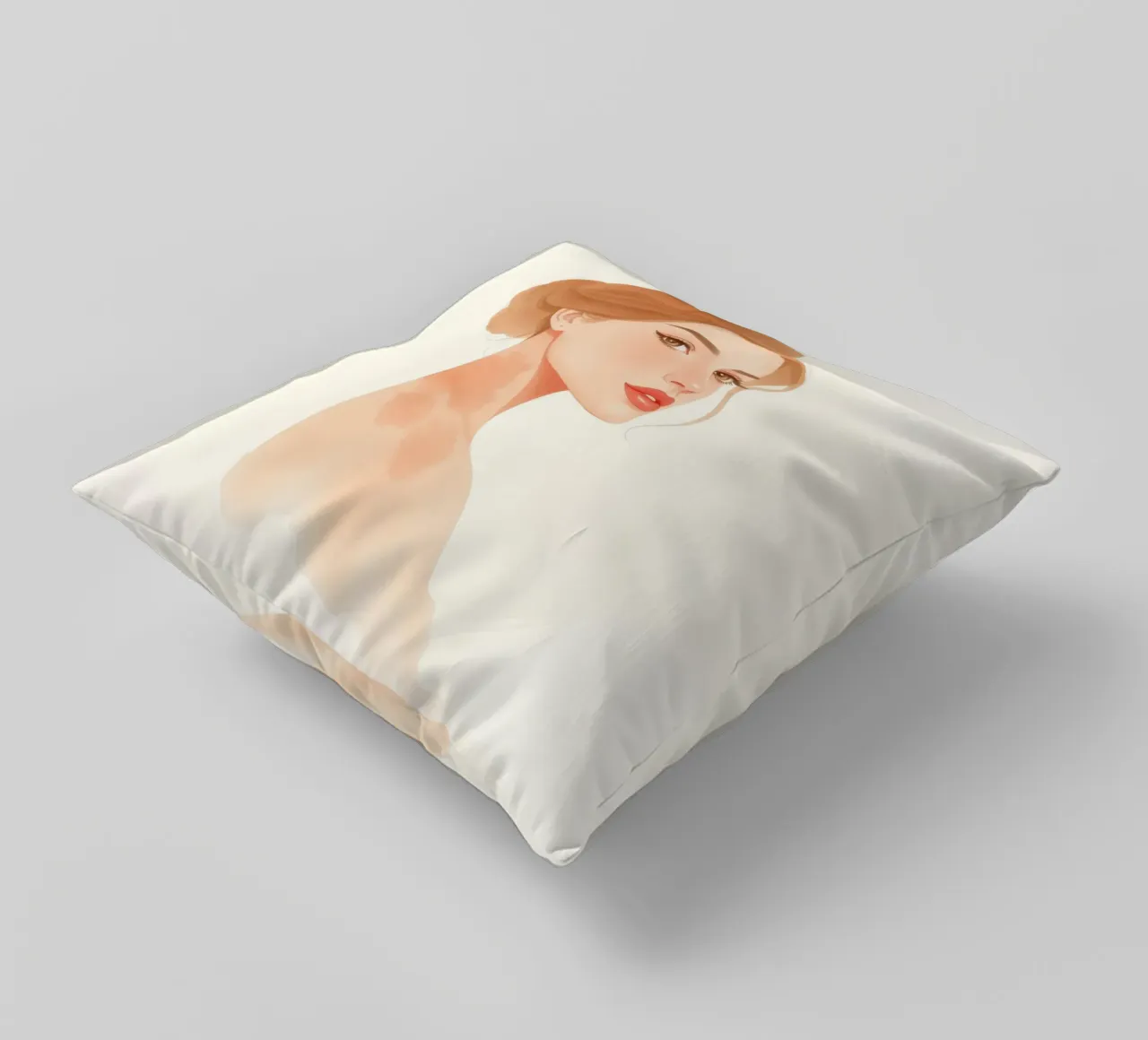 woman with soft features and light hair in a minimalist styl decorative cushion by DesignDoodle