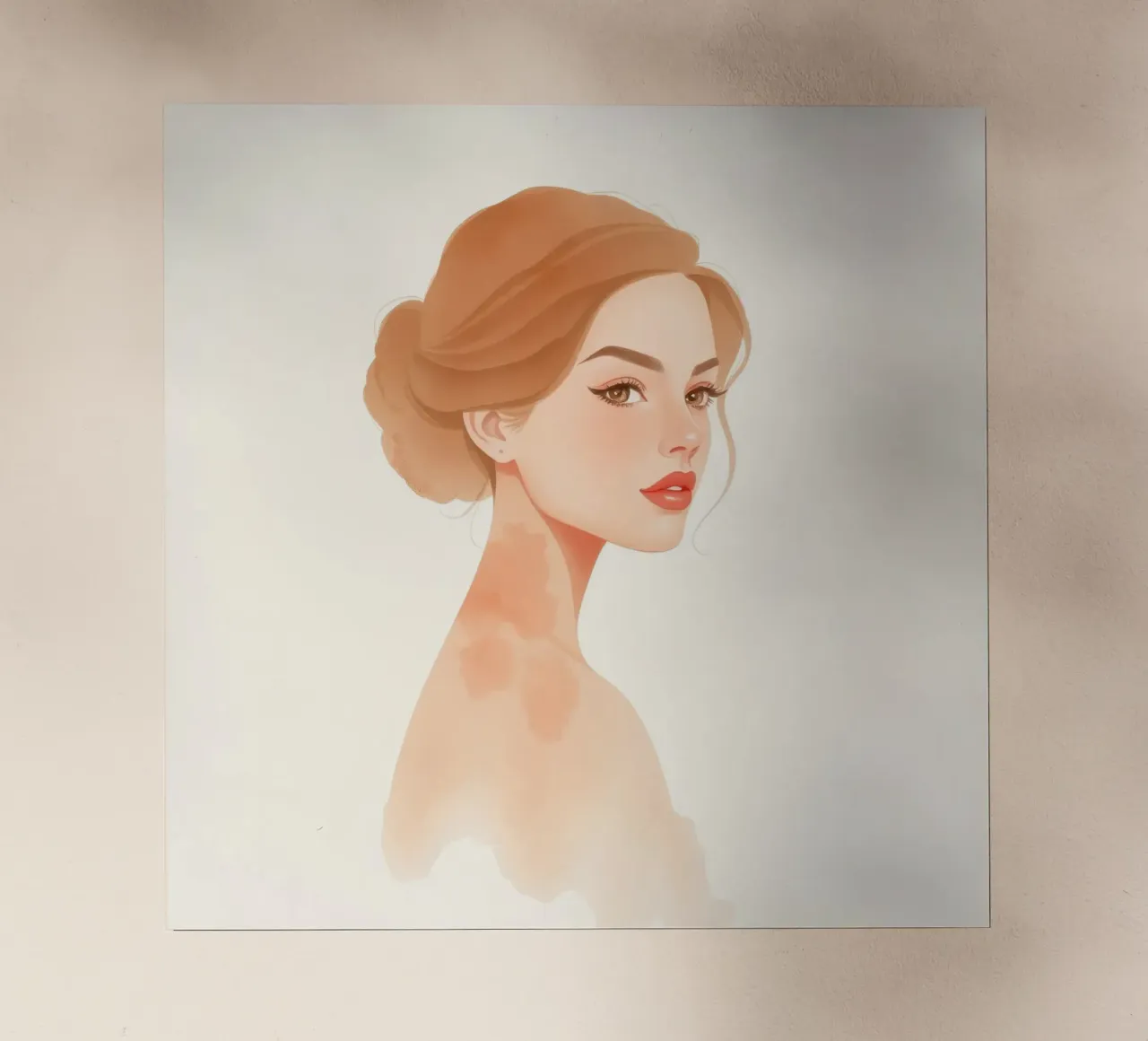 mujer de rasgos suaves y cabello claro con un estilo minimalista lámina retroiluminada de DesignDoodle