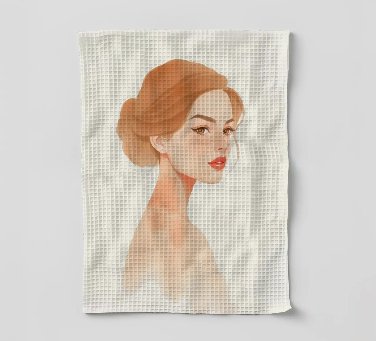 femme aux traits doux et aux cheveux clairs dans un style minimaliste torchon de DesignDoodle