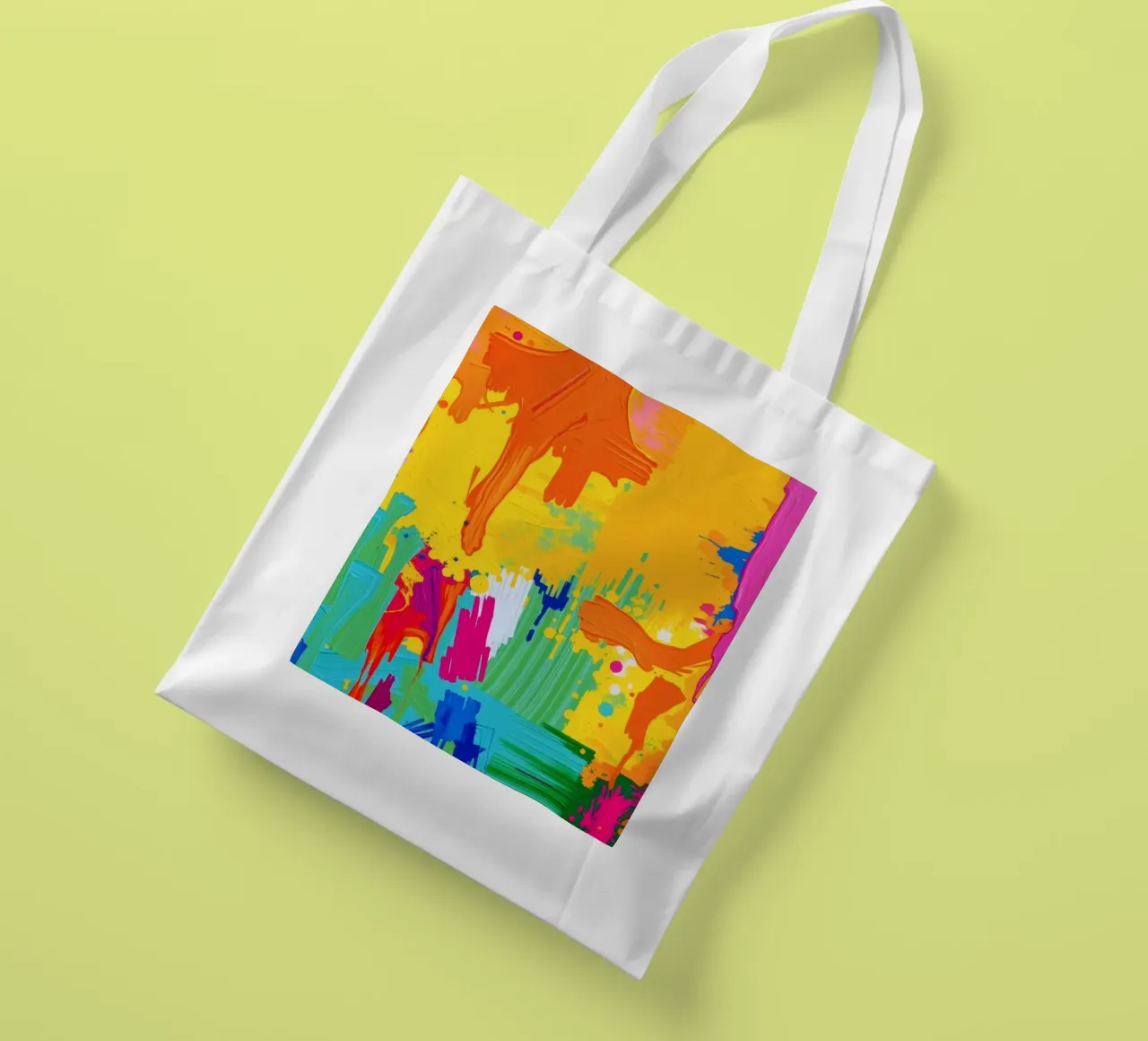 Lebendiges abstraktes Gemälde, das einen Ausbruch von Farben zeigt, die sich Jutebeutel von DesignDoodle