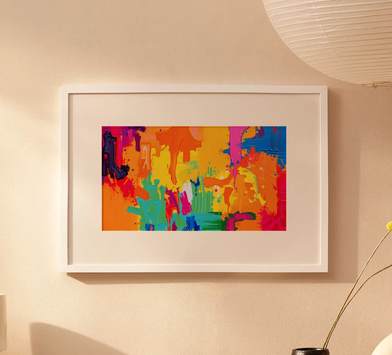 Un cuadro abstracto lleno de vida que muestra una explosión de colores mezclados hahnemühle de DesignDoodle