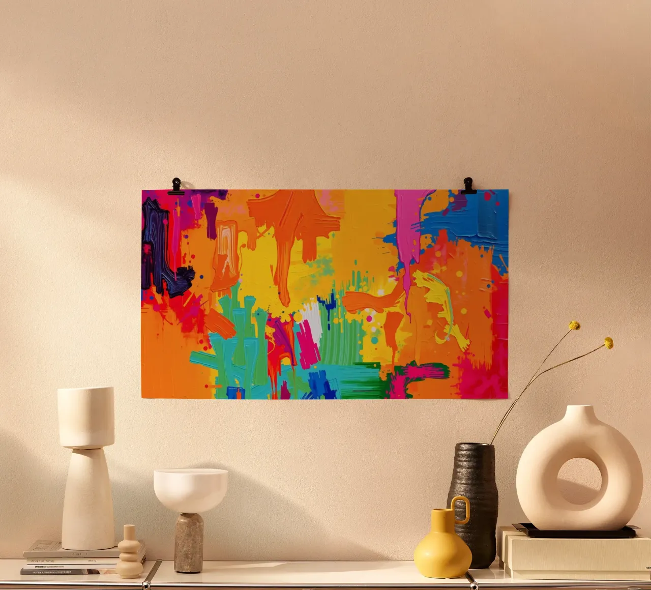 Un cuadro abstracto lleno de vida que muestra una explosión de colores mezclados hahnemühle de DesignDoodle