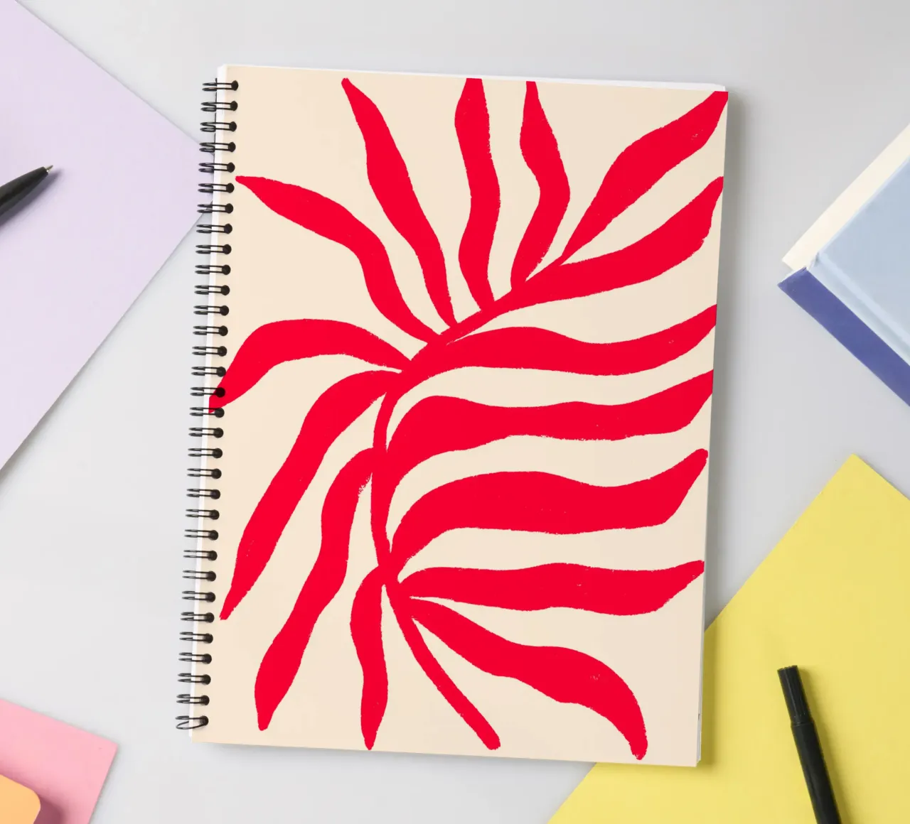 Red Silhouette Textured Branch 2 spiral notebook by Wackapacka