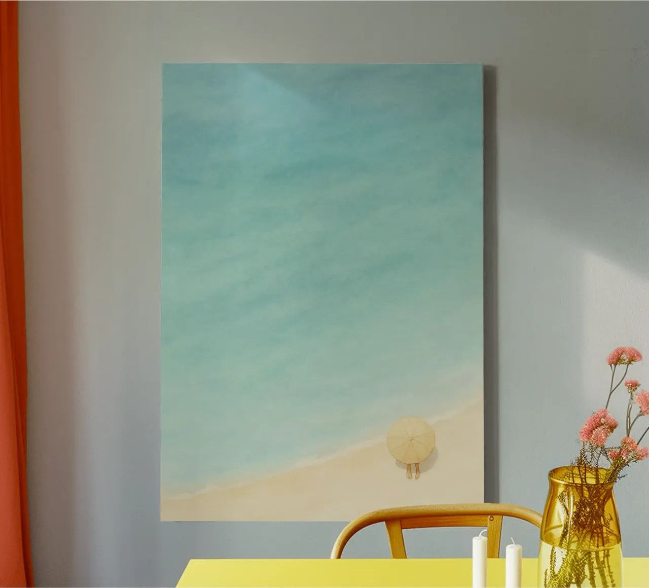 Minimalist Beach Umbrella Art canvas met Baklijst van Mosaic Dialogue
