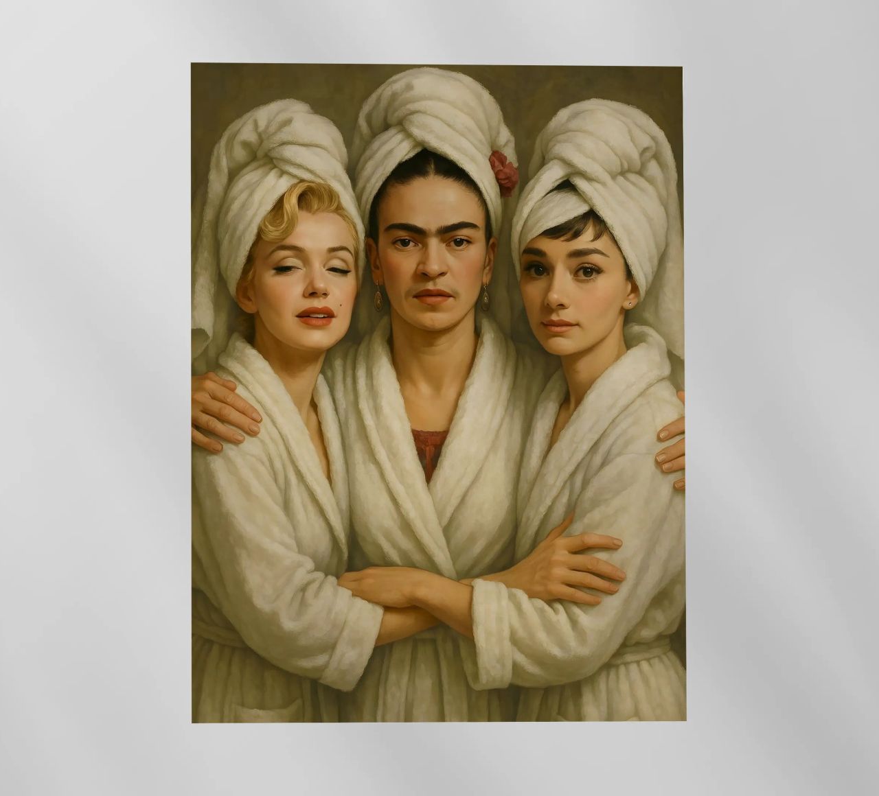 Marilyn Monroe Frida Kahlo Audrey Hepburn in accappatoio pellicola backlit da ARTOMATIC