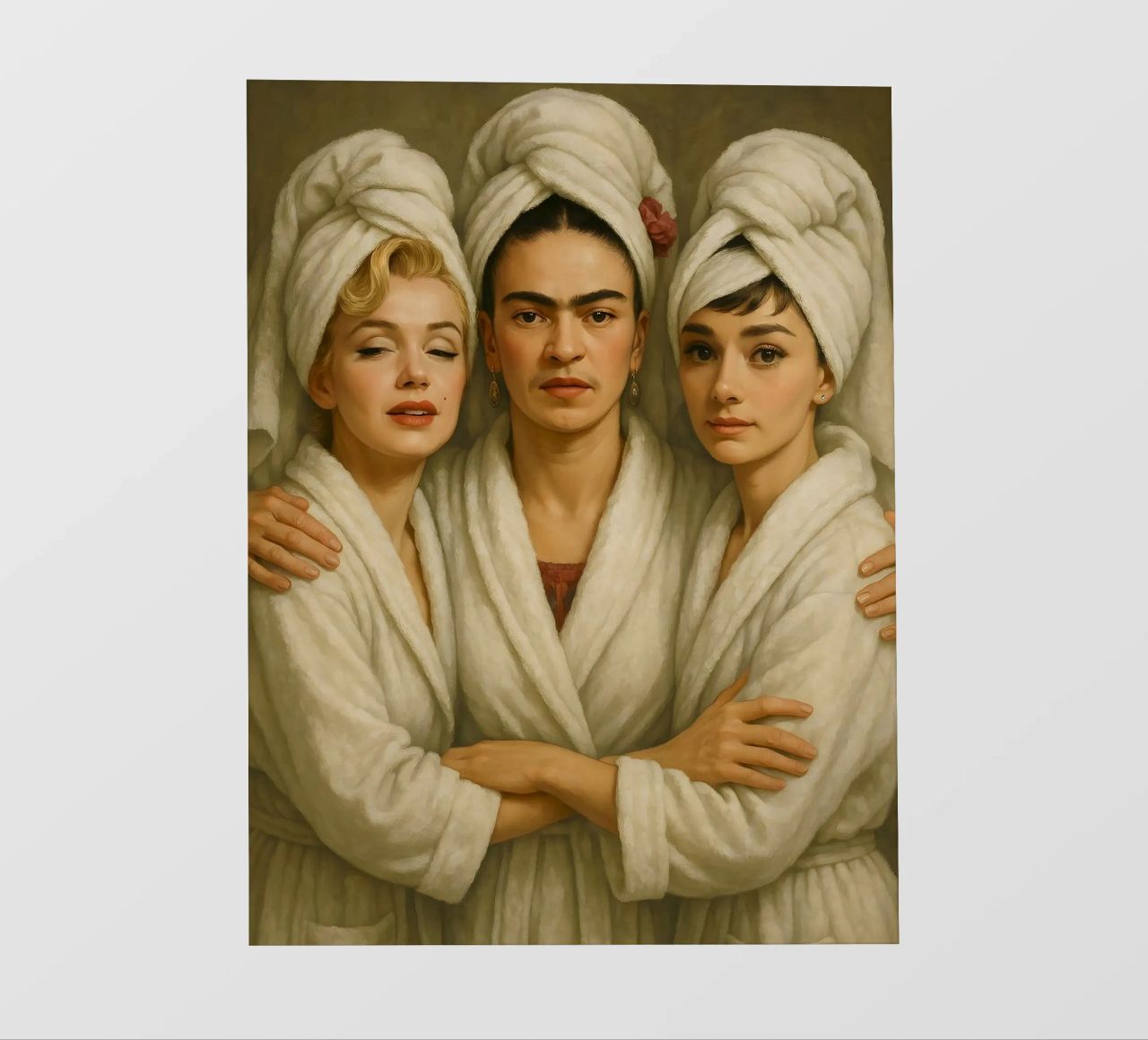 Marilyn Monroe Frida Kahlo Audrey Hepburn in accappatoio pellicola backlit da ARTOMATIC
