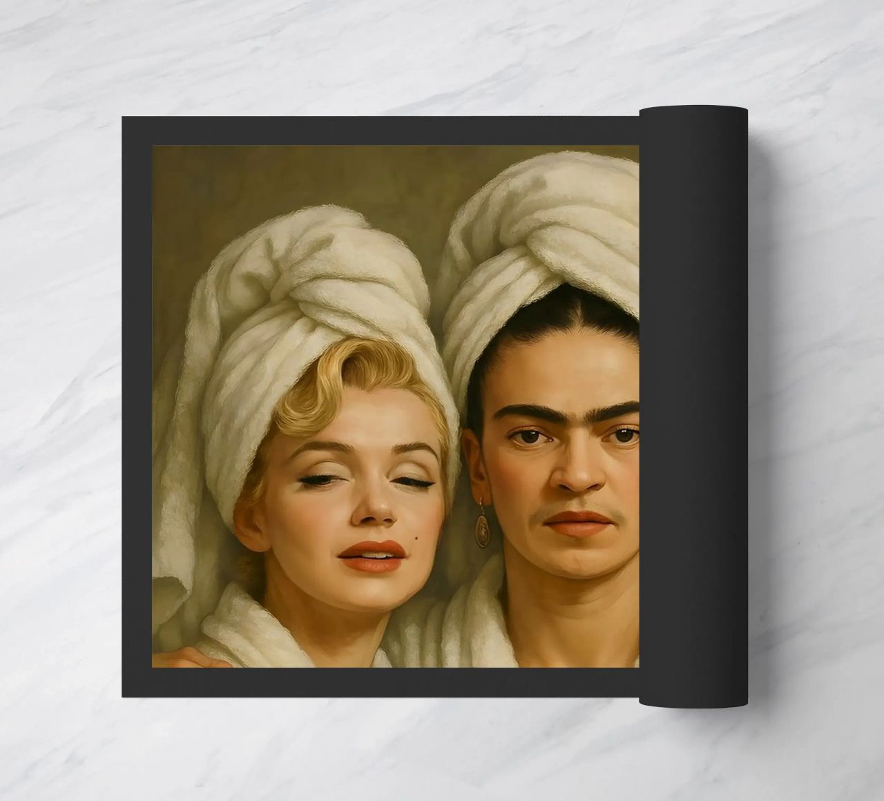 Marilyn Monroe Frida Kahlo Audrey Hepburn in accappatoio zerbino da ARTOMATIC