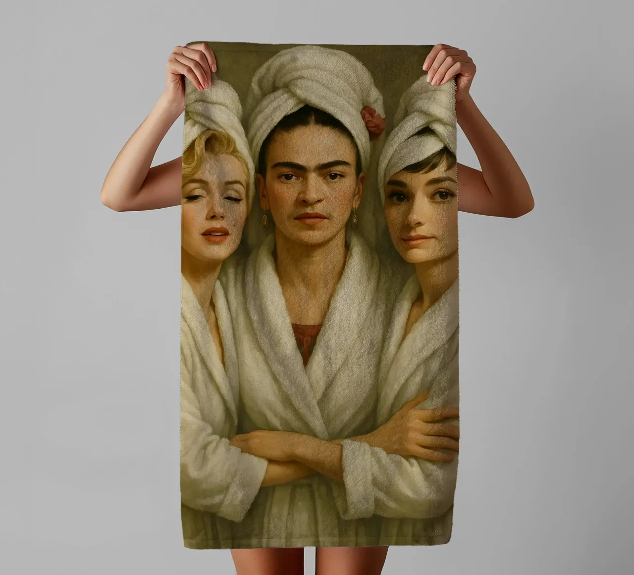 Marilyn Monroe Frida Kahlo Audrey Hepburn in accappatoio asciugamano da bagno da ARTOMATIC