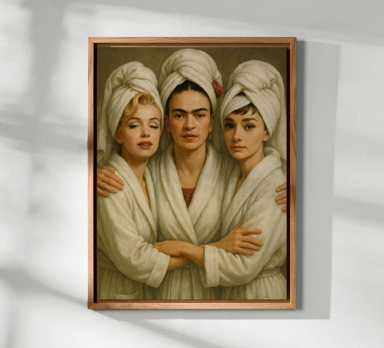 Marilyn Monroe Frida Kahlo Audrey Hepburn in accappatoio alluminio dibond da ARTOMATIC