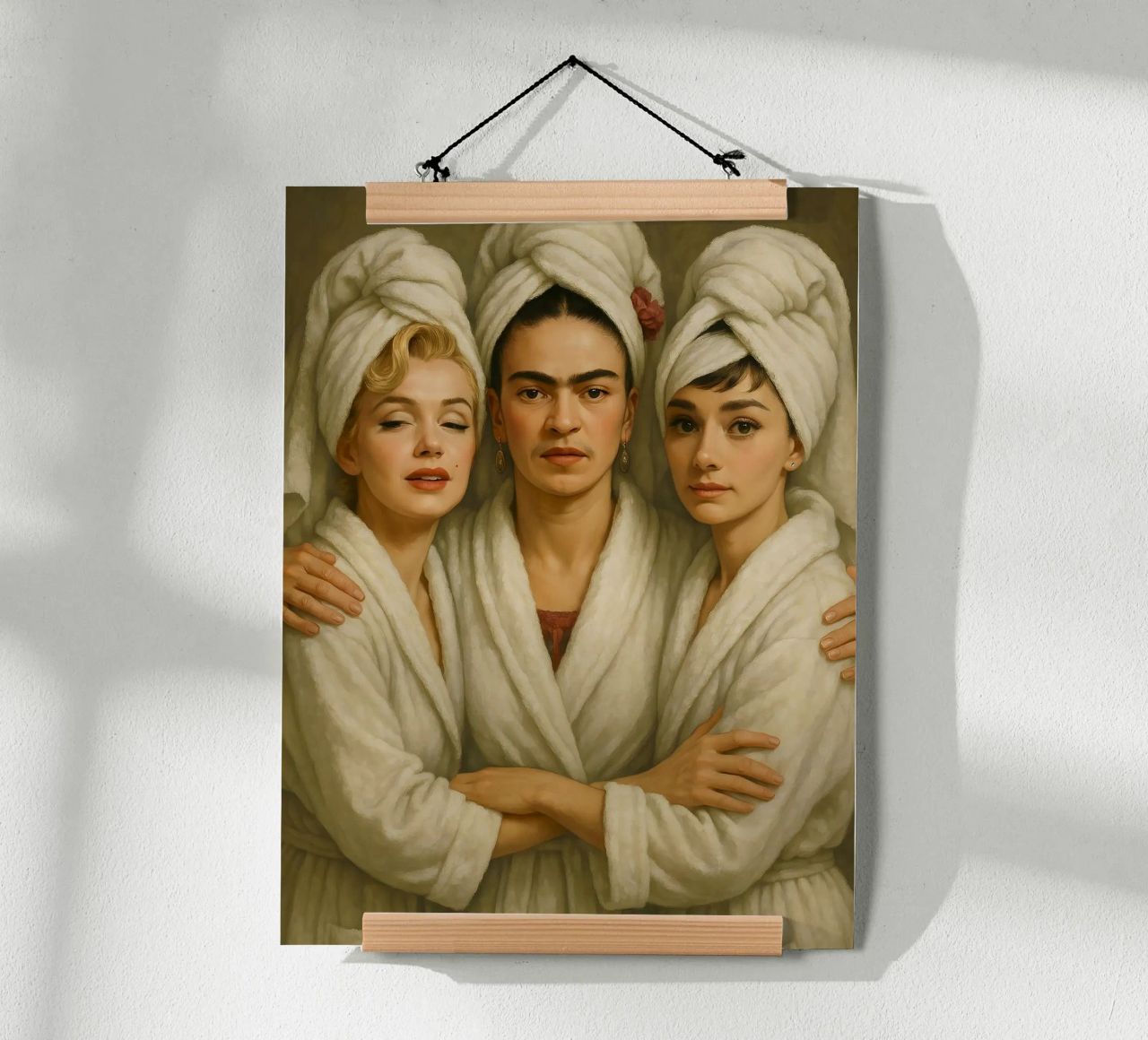 Marilyn Monroe Frida Kahlo Audrey Hepburn in accappatoio carta hahnemühle da ARTOMATIC