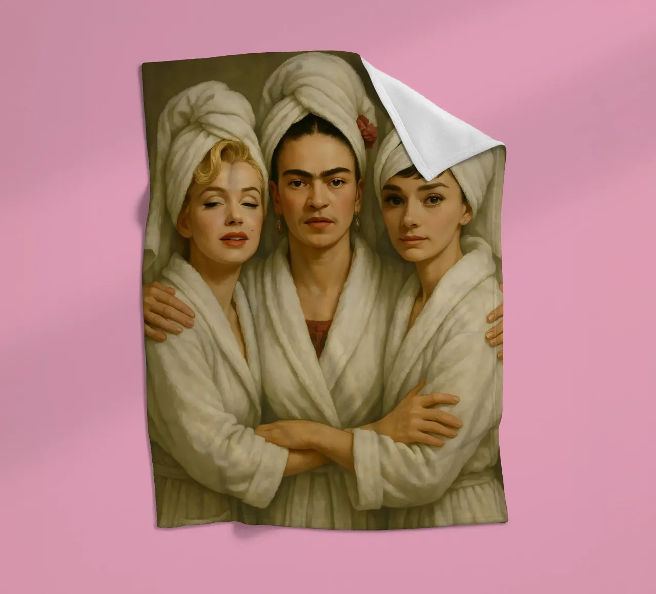 Marilyn Monroe Frida Kahlo Audrey Hepburn In Bathrobes fleece blanket by ARTOMATIC