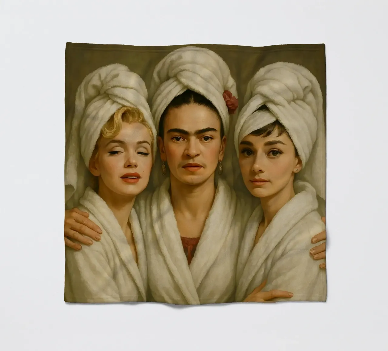 Marilyn Monroe Frida Kahlo Audrey Hepburn In Bathrobes fleece blanket by ARTOMATIC
