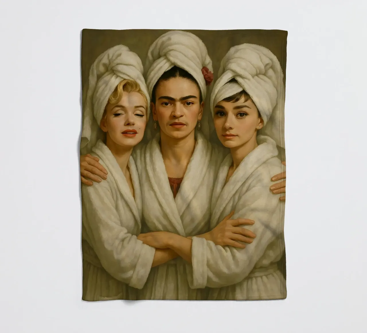 Marilyn Monroe Frida Kahlo Audrey Hepburn In Bathrobes fleece blanket by ARTOMATIC