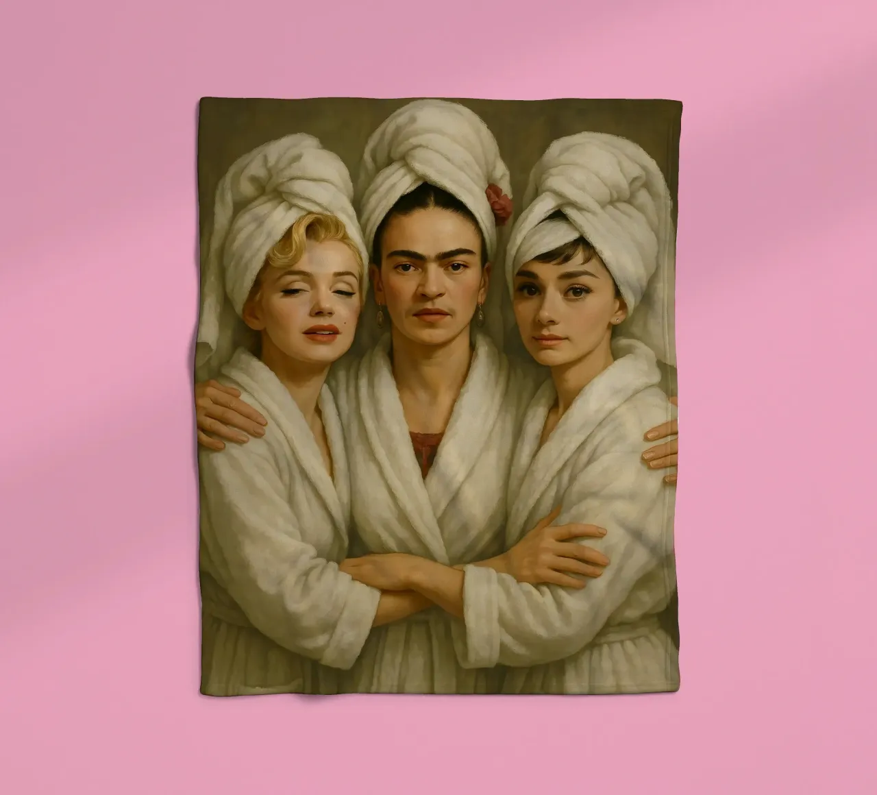 Marilyn Monroe Frida Kahlo Audrey Hepburn In Bathrobes fleece blanket by ARTOMATIC