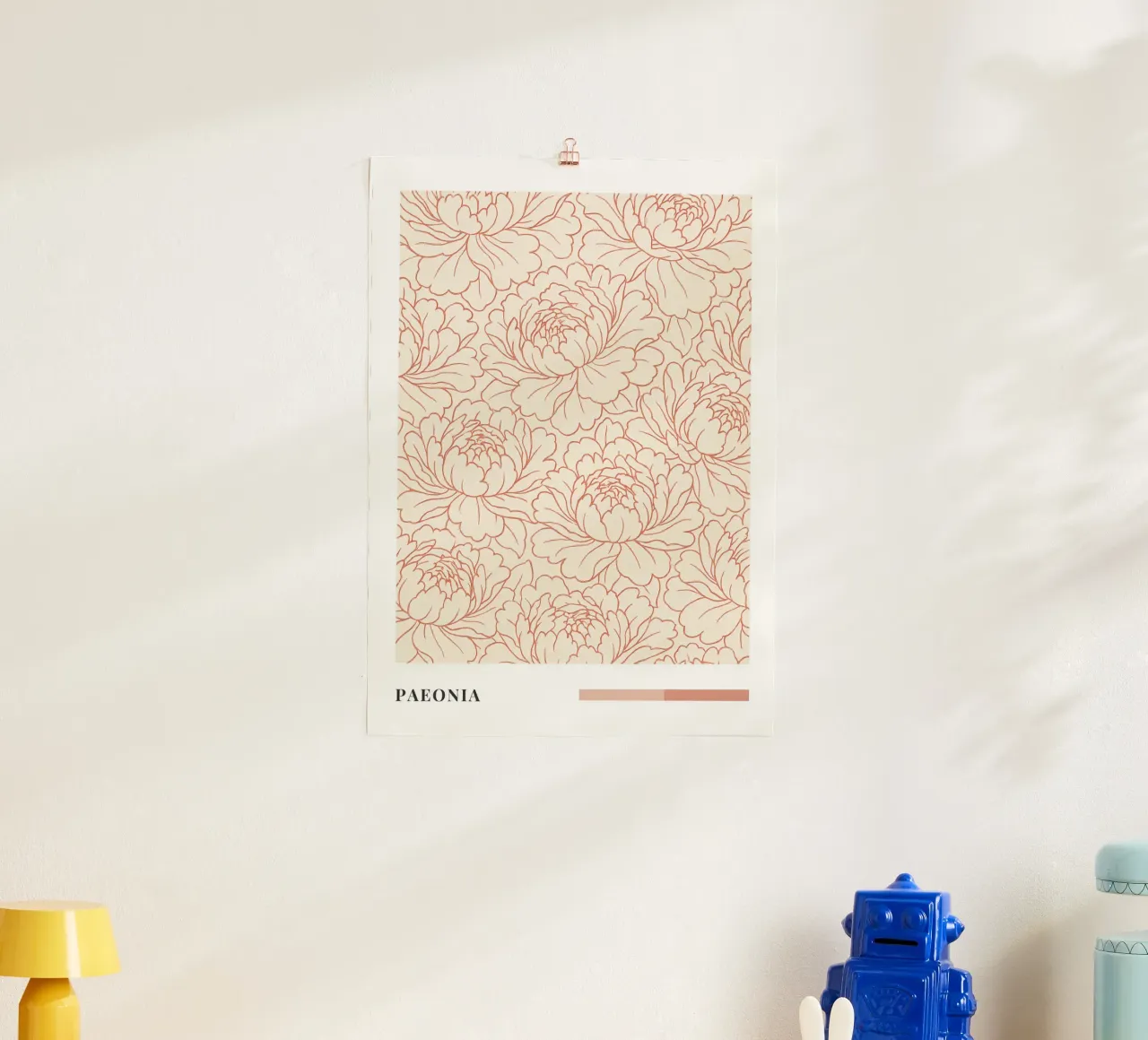 Peony Outline Floral Pattern poster con telaio in legno da Mosaic Dialogue