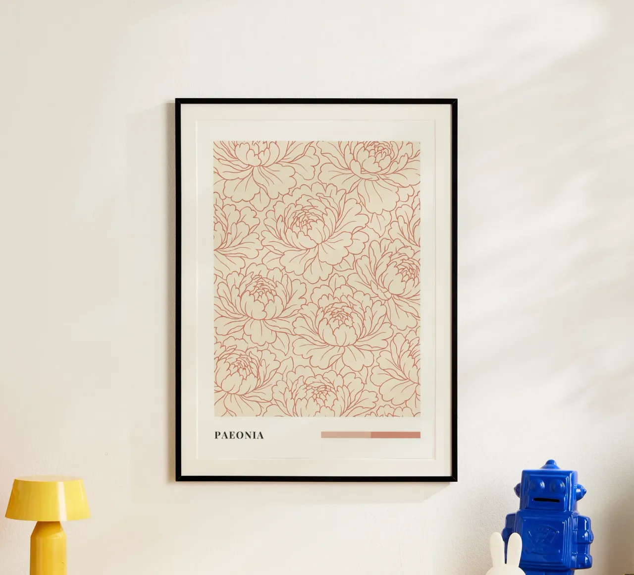 Peony Outline Floral Pattern poster con telaio in legno da Mosaic Dialogue