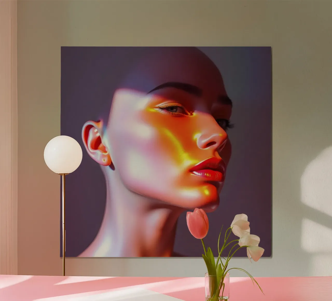 Stupefacente manichino che mostra vibranti riflessi di luce poster con telaio in legno da DesignDoodle
