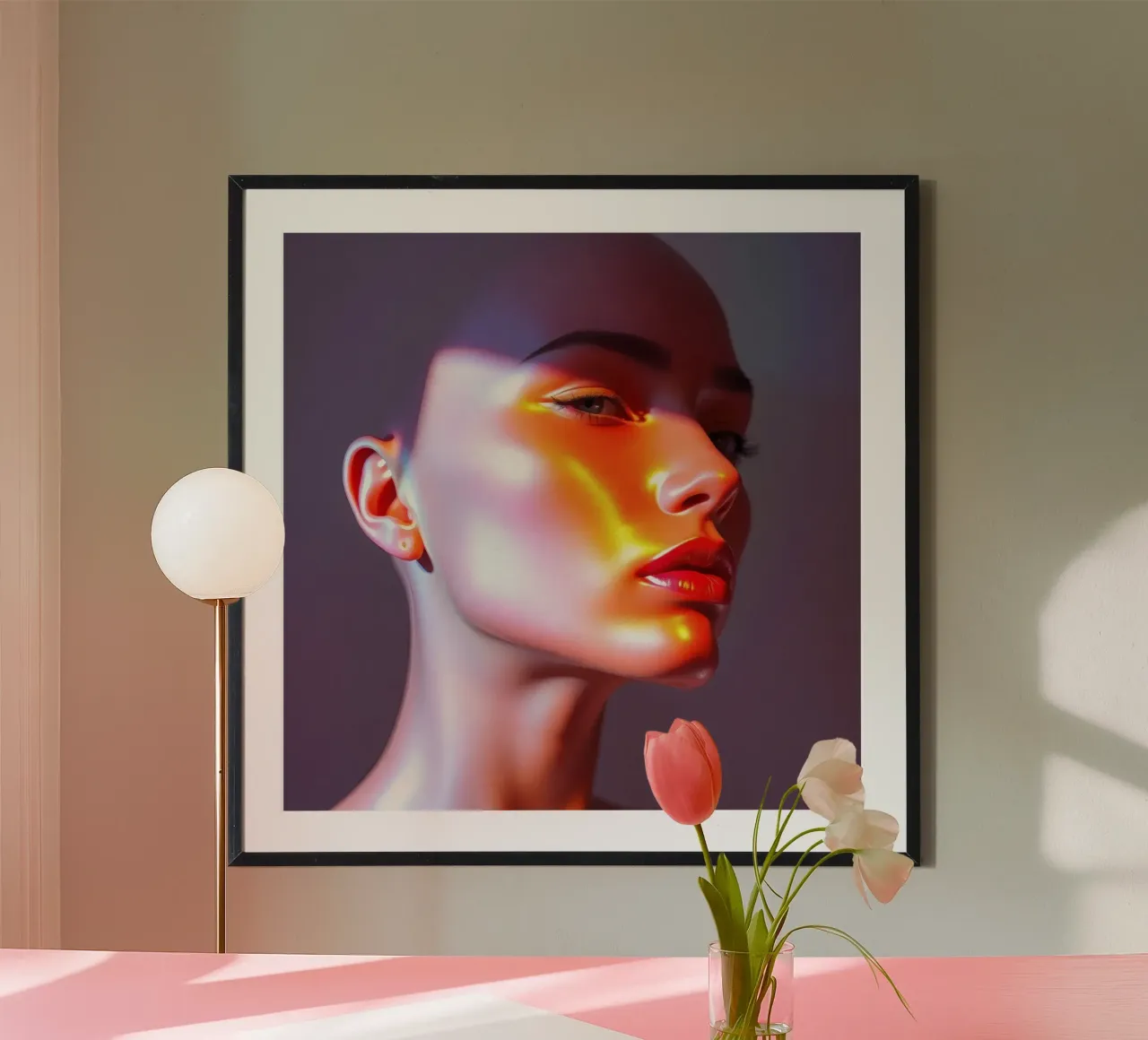 Stupefacente manichino che mostra vibranti riflessi di luce poster con telaio in legno da DesignDoodle