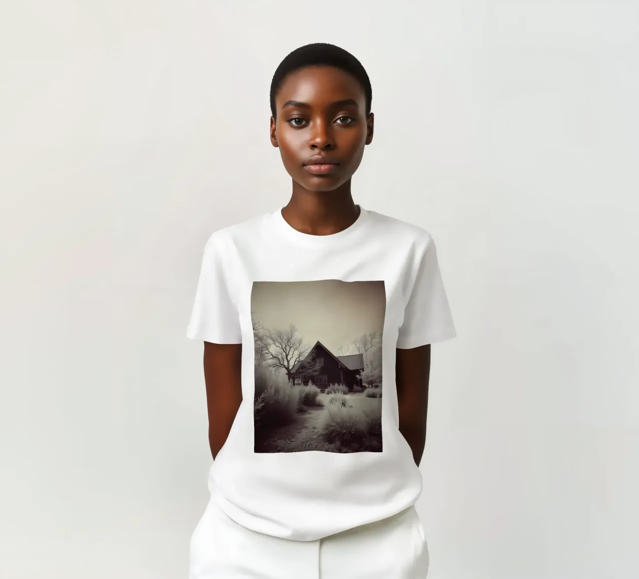 Incantevole casa in legno circondata dal fogliame in una zona tranquilla t-shirt da DesignDoodle
