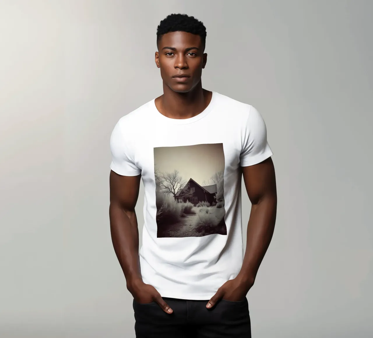 Incantevole casa in legno circondata dal fogliame in una zona tranquilla t-shirt da DesignDoodle